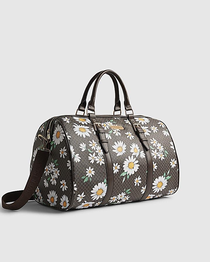 River Island Brown Daisy Monogram Barrell Bag