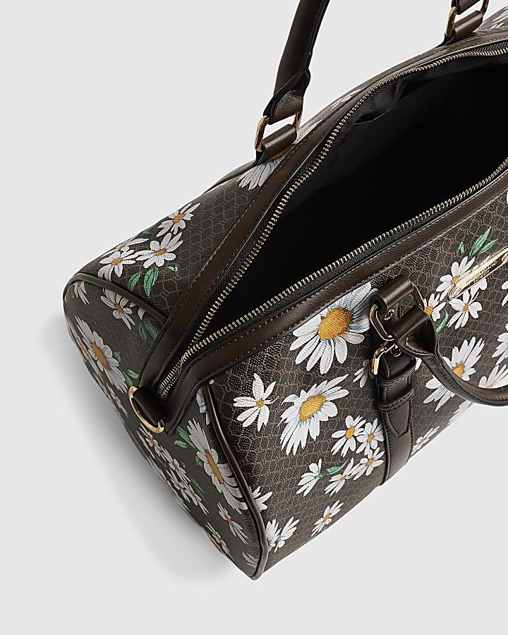 river island Brown Daisy Monogram Barrell Bag