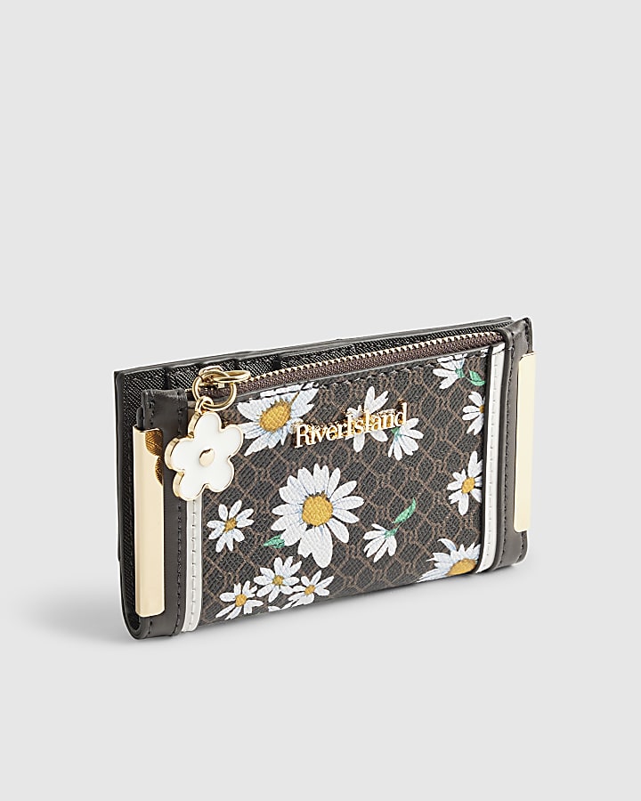 River Island Brown Daisy Monogram Print Mini Purse