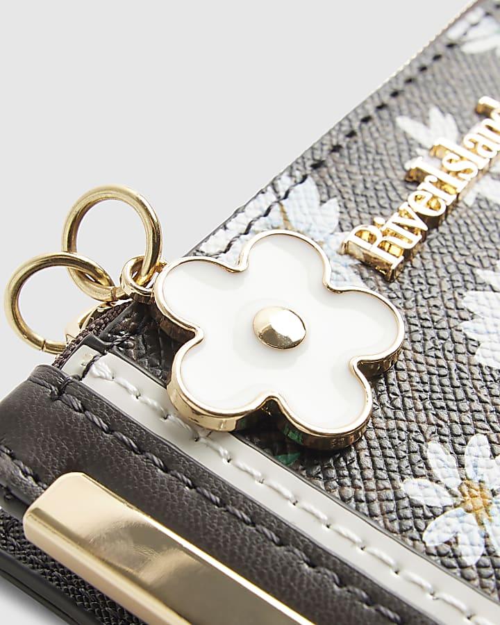 River Island Brown Daisy Monogram Print Mini Purse