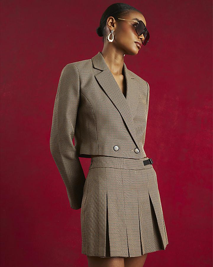 River Island Brown Dogtooth Cropped Blazer