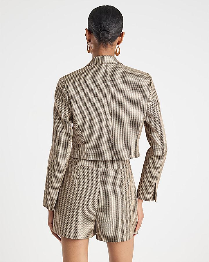 River Island Brown Dogtooth Cropped Blazer