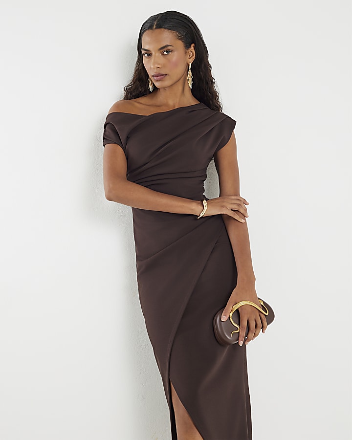 River Island Brown Drape Midi Dress