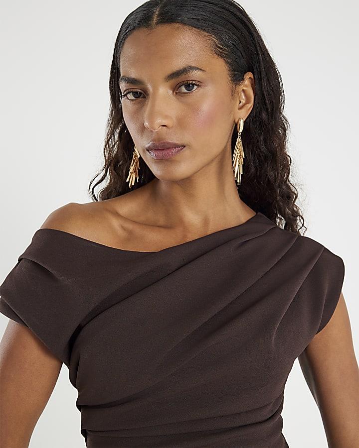 River Island Brown Drape Midi Dress
