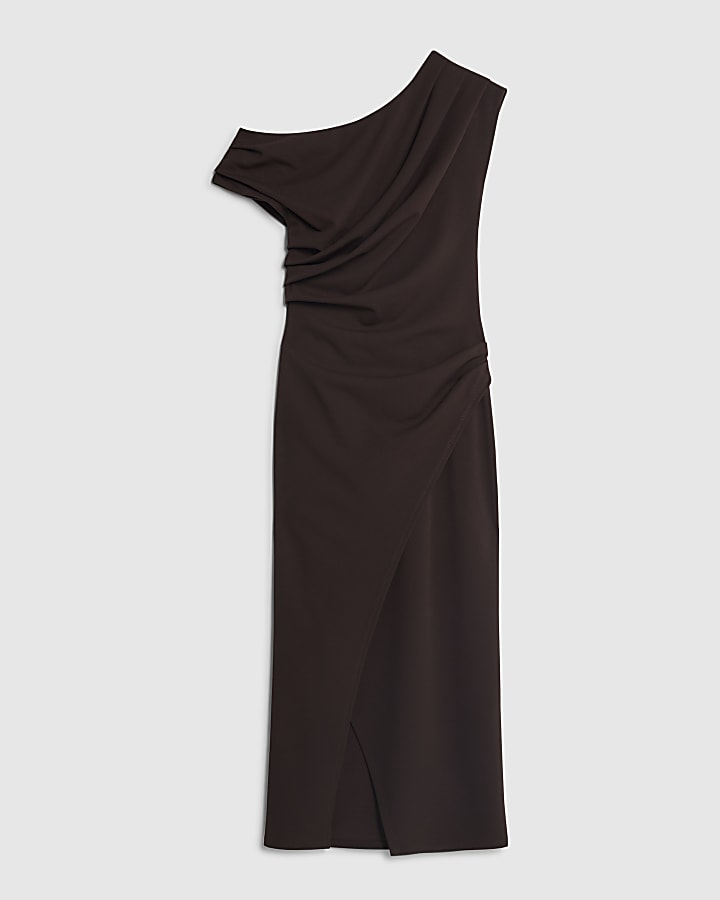 river island Brown Drape Midi Dress