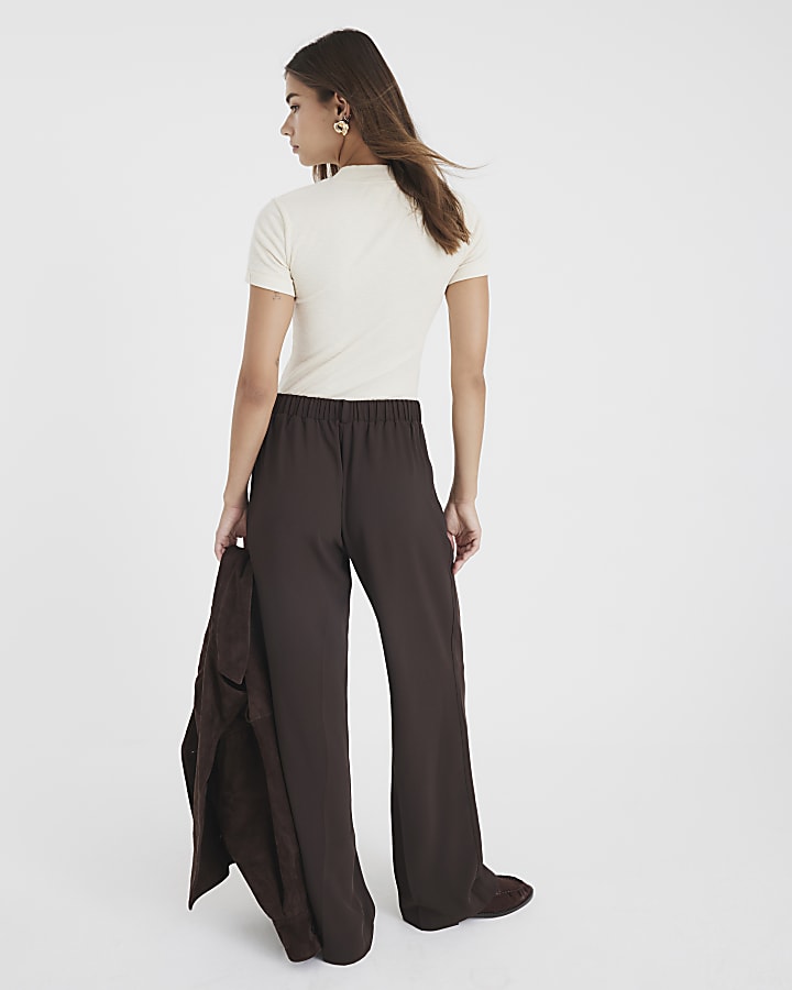 River Island Brown Elasticated Wide Leg Trousers