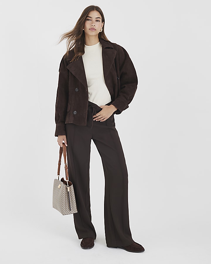 River Island Brown Elasticated Wide Leg Trousers