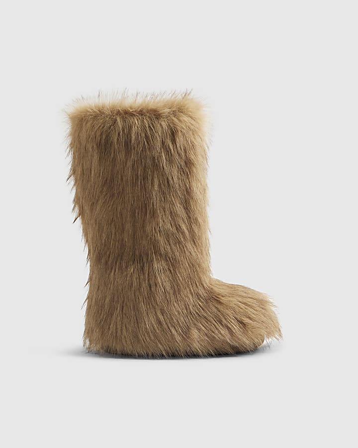 River Island Brown Faux Fur Boots