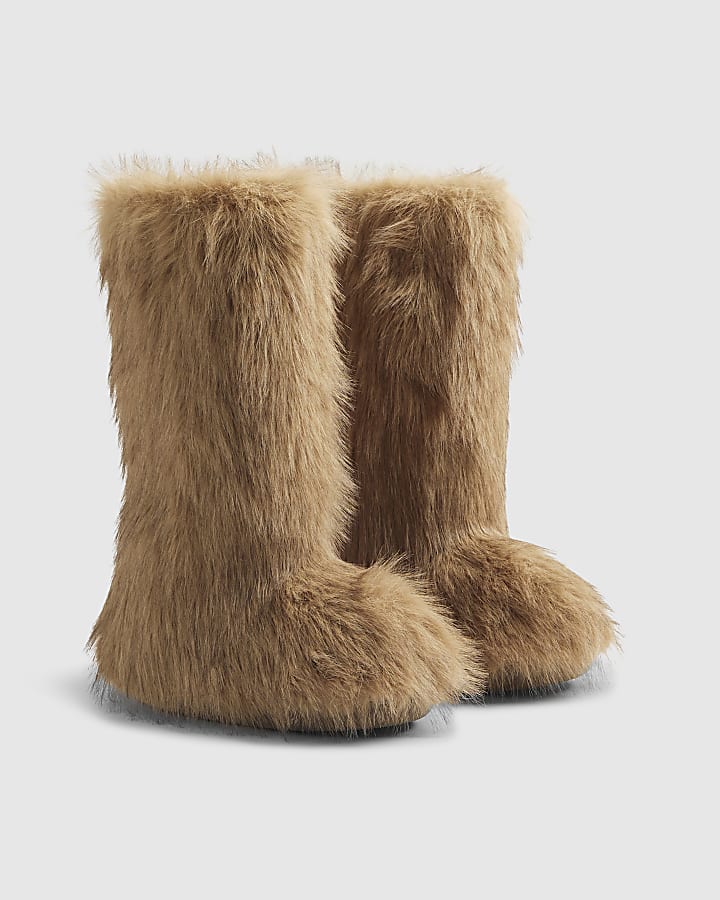 River Island Brown Faux Fur Boots