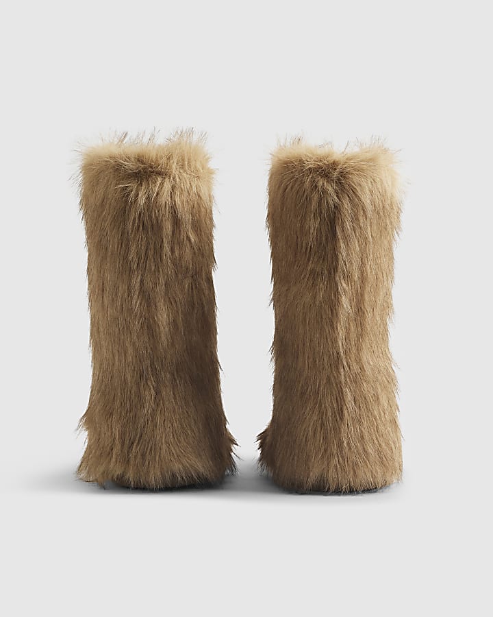 River Island Brown Faux Fur Boots
