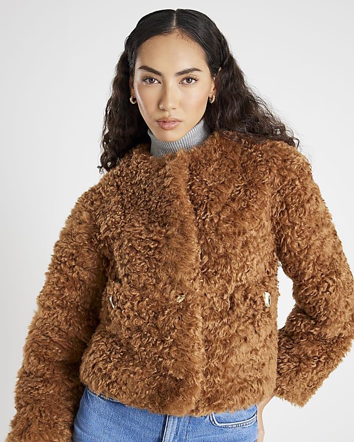 River Island Brown Faux Fur Trophy Jacket