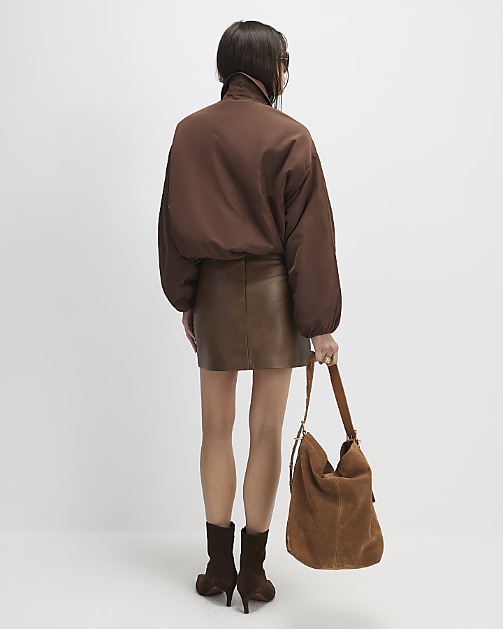 River Island Brown Faux Leather Belted Mini Skirt