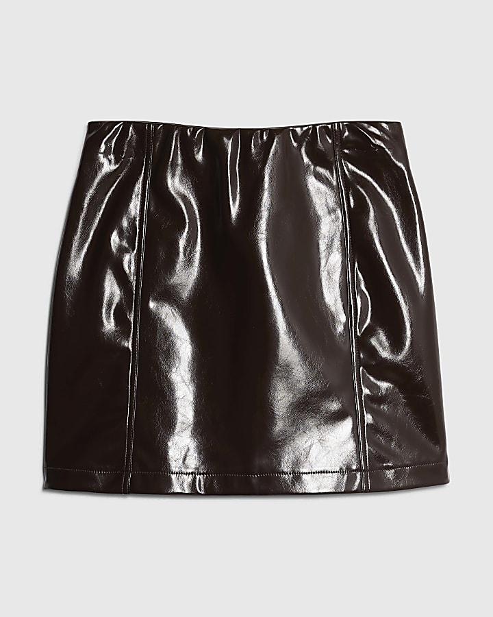 river island Brown Faux Leather Mini skirt