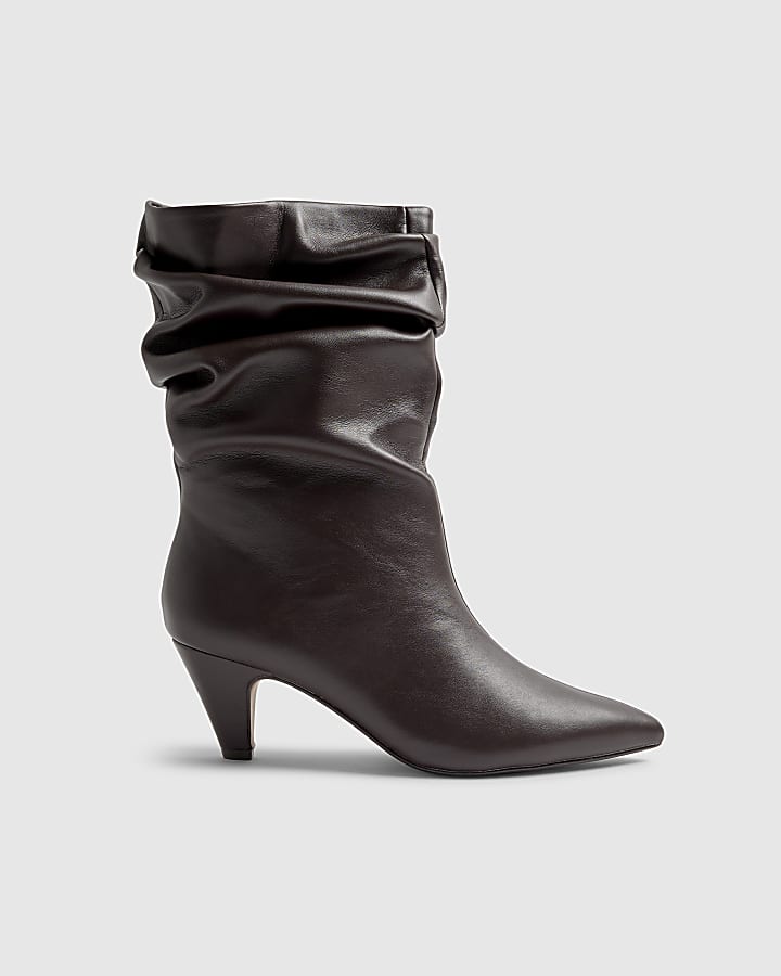 River Island Brown Faux Leather Slouch Ankle Boots