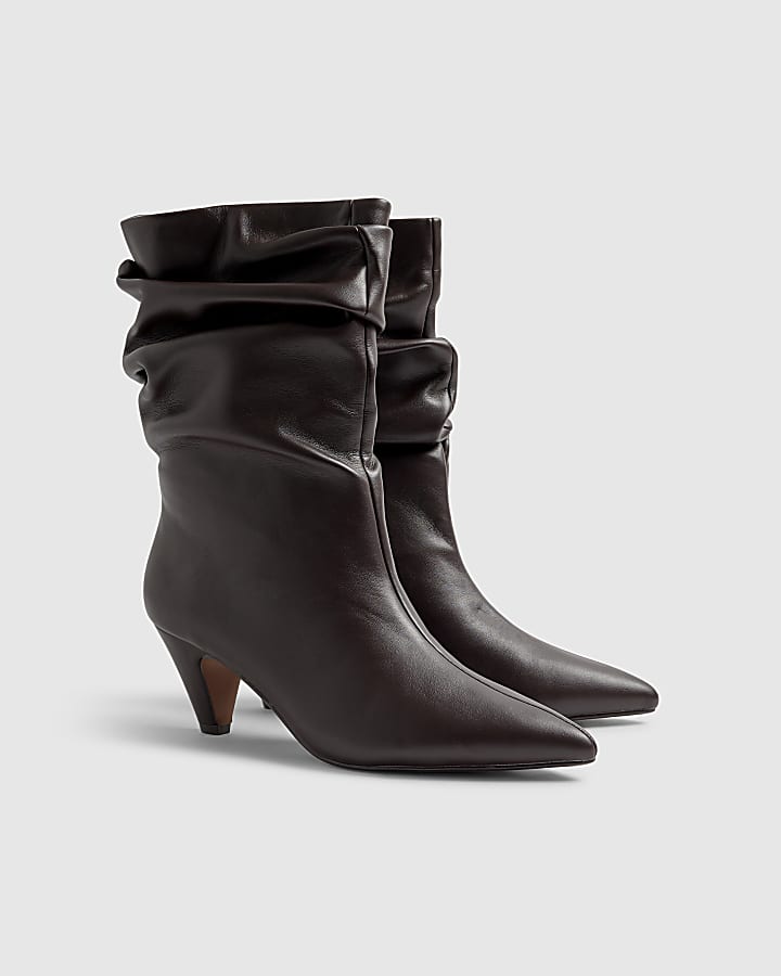 River Island Brown Faux Leather Slouch Ankle Boots