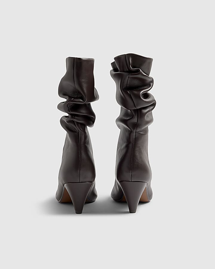 River Island Brown Faux Leather Slouch Ankle Boots