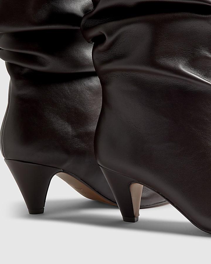 river island Brown Faux Leather Slouch Ankle Boots