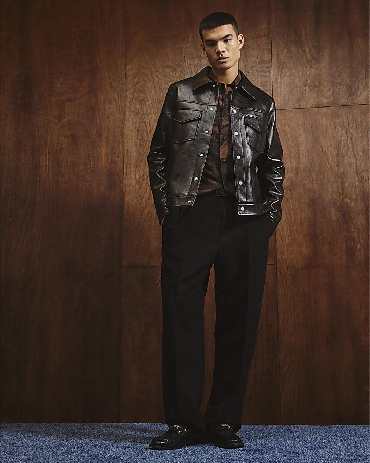 River Island Brown Faux Leather Western Jacket