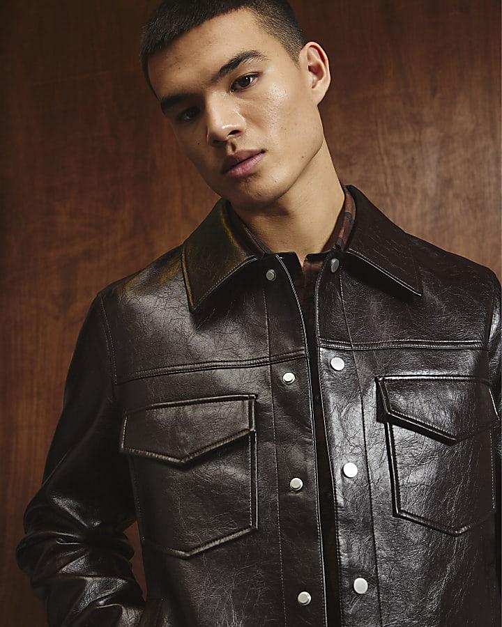 River Island Brown Faux Leather Western Jacket