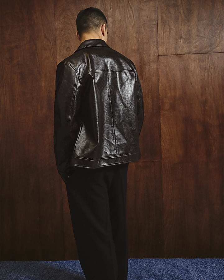 River Island Brown Faux Leather Western Jacket