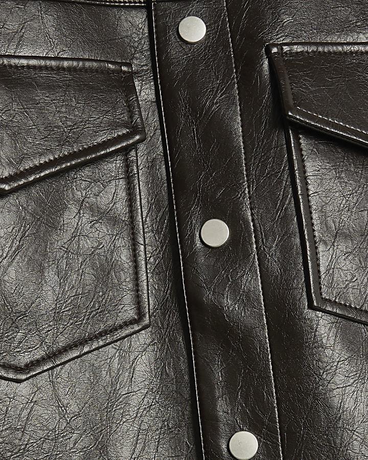 river island Brown Faux Leather Western Jacket