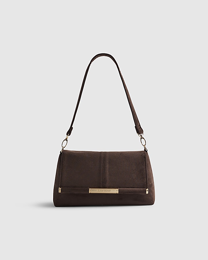 River Island Brown Faux Suede Bar Front Clutch Bag