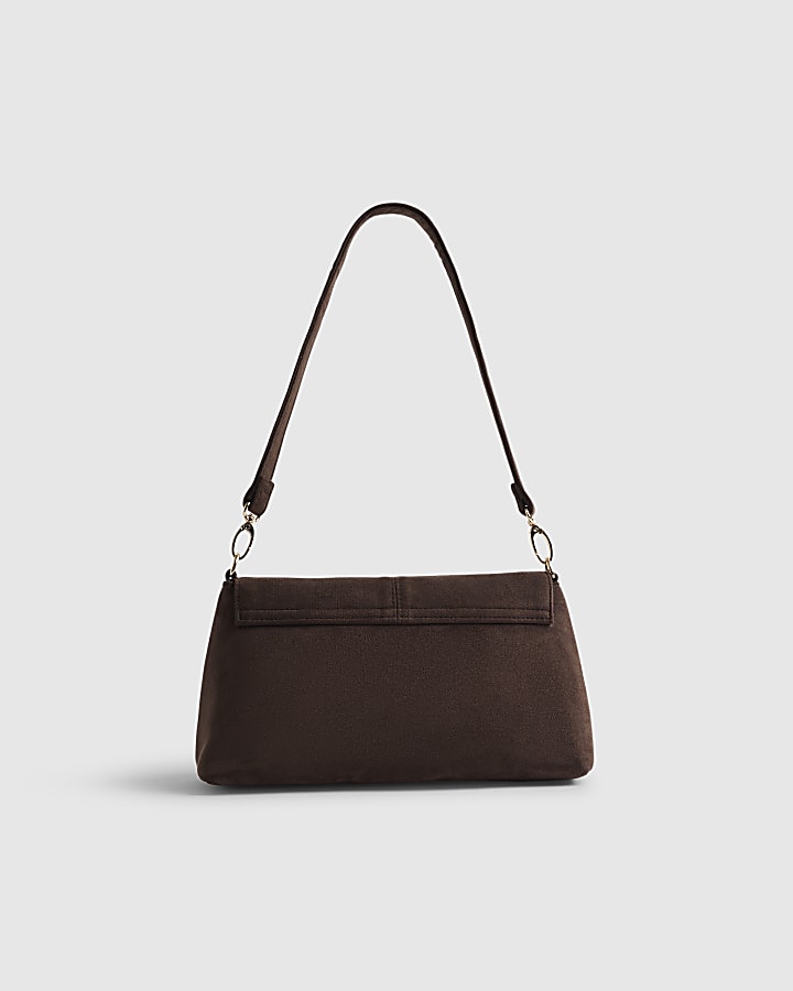 River Island Brown Faux Suede Bar Front Clutch Bag