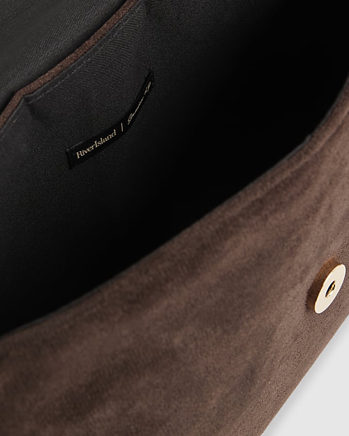river island Brown Faux Suede Bar Front Clutch Bag