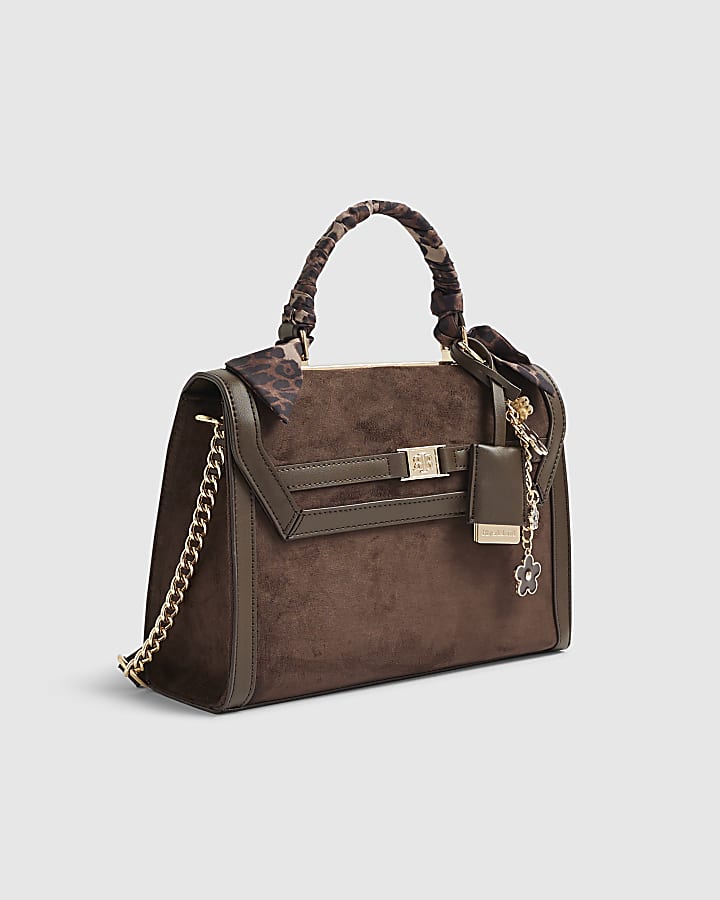 River Island Brown Faux Suede Charm Tote Bag