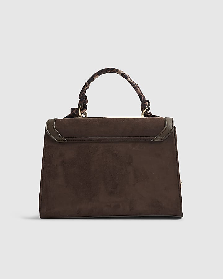 River Island Brown Faux Suede Charm Tote Bag