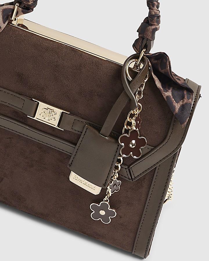 River Island Brown Faux Suede Charm Tote Bag