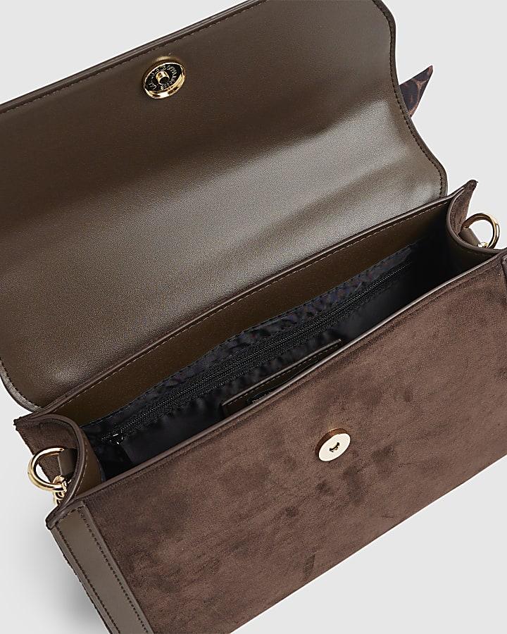 river island Brown Faux Suede Charm Tote Bag