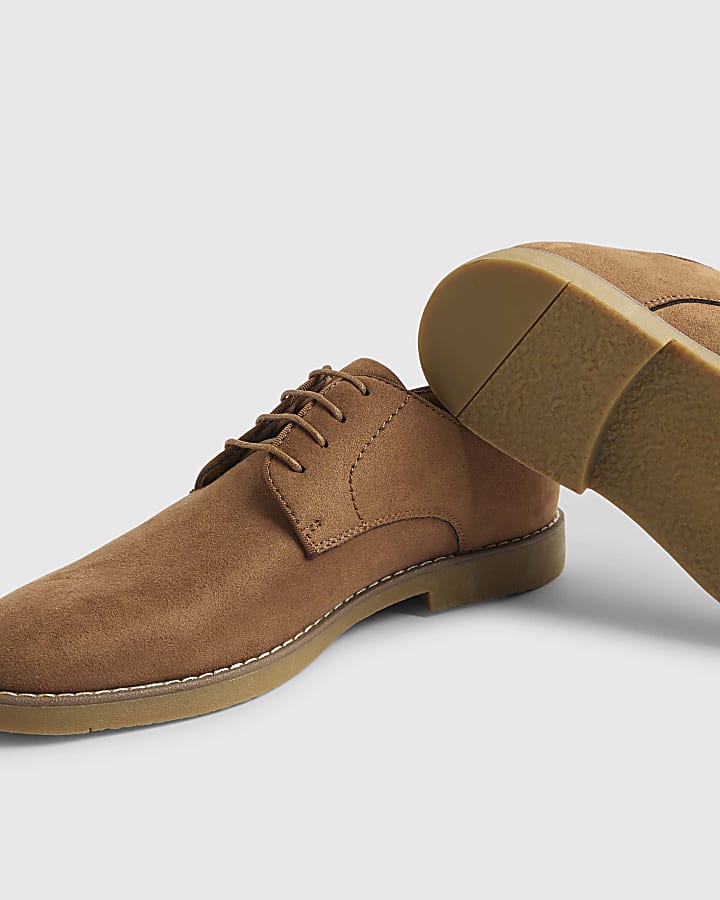 river island Brown Faux Suede Derby Shoes