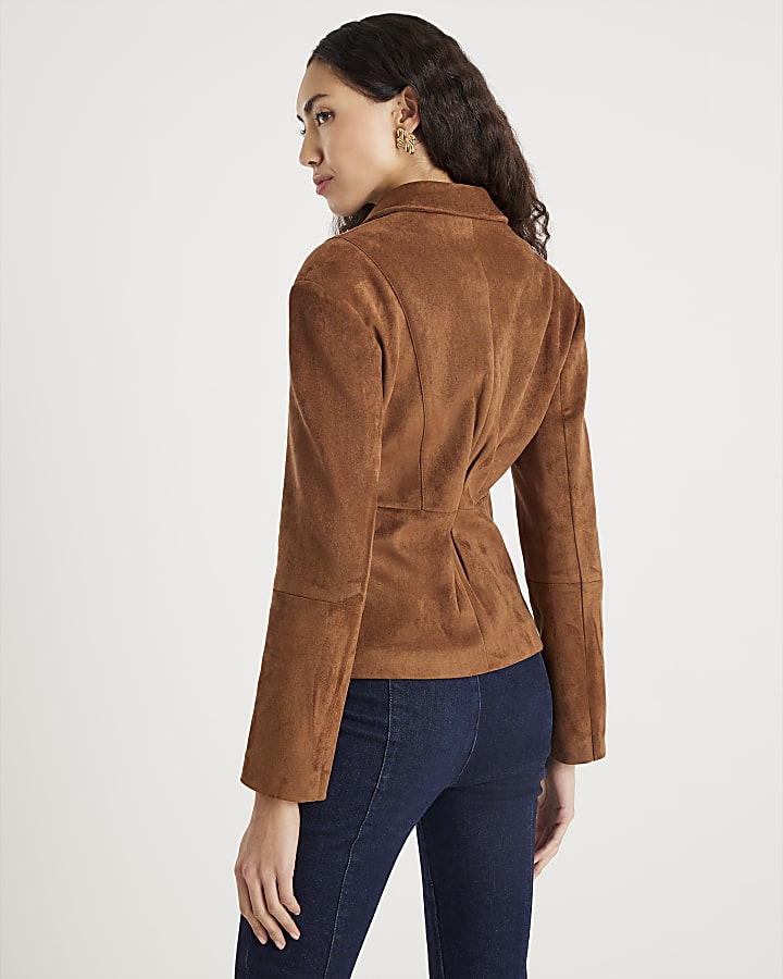 River Island Brown Faux Suede Fitted Blazer