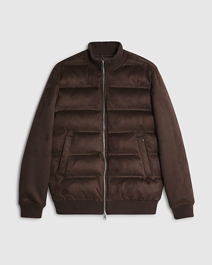 river island Brown Faux Suede Hybrid Jacket