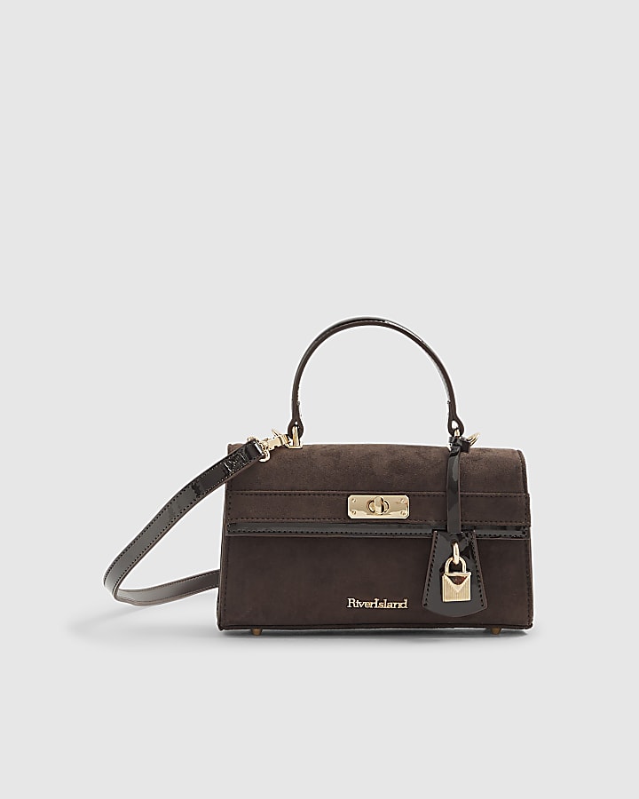 River Island Brown Faux Suede Lock Front Tote Bag