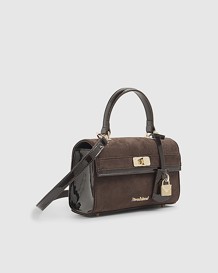 River Island Brown Faux Suede Lock Front Tote Bag
