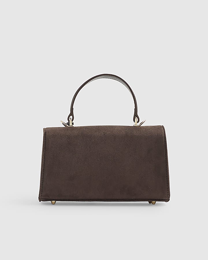 River Island Brown Faux Suede Lock Front Tote Bag
