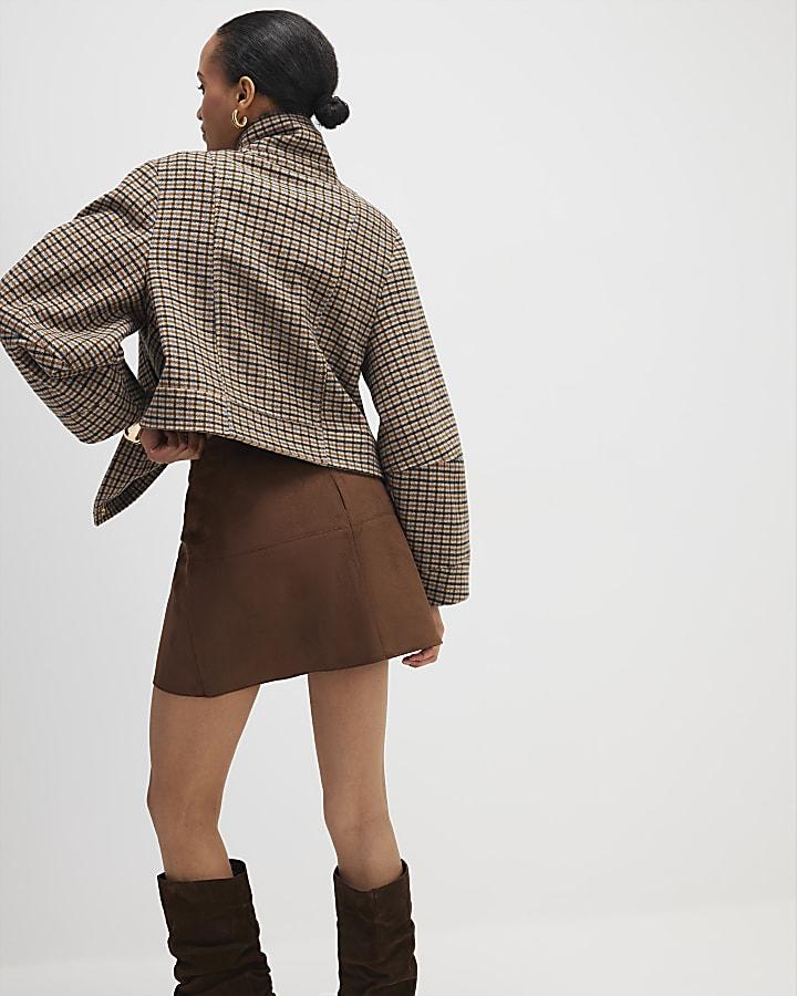 River Island Brown Faux Suede Mini Skirt