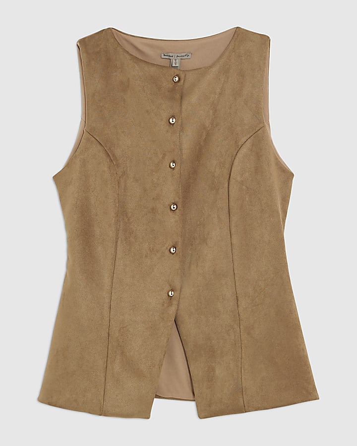 river island Brown Faux Suede Sleeveless Waistcoat
