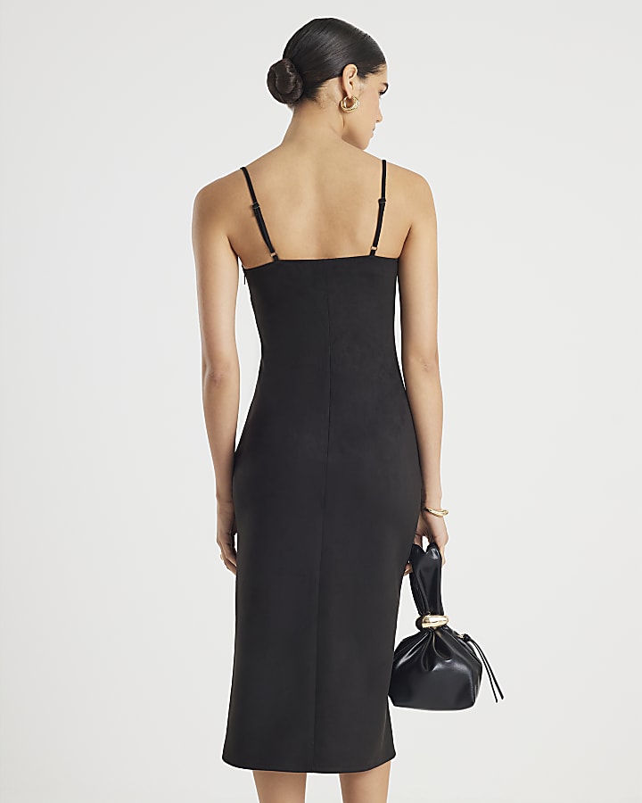 River Island Brown Faux Suede Strappy Midi Dress
