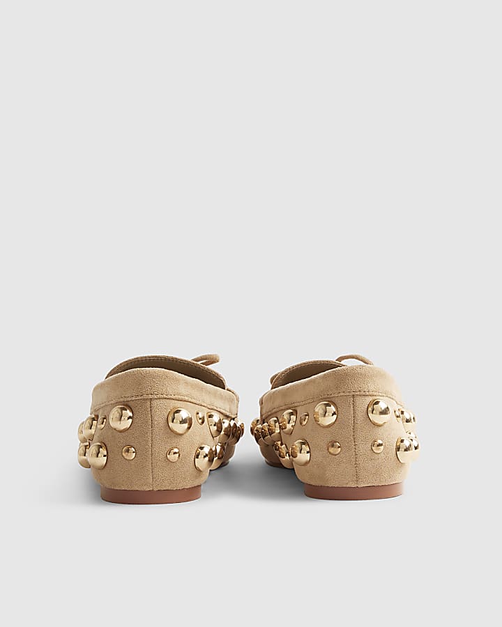 River Island Brown Faux Suede Studded Loafers