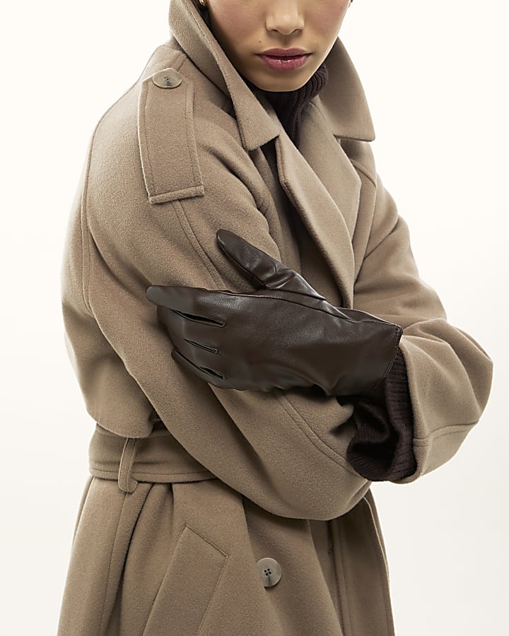 River Island Brown Faux Wool Belted Trench Coat