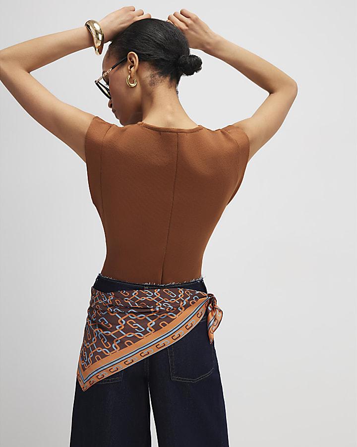 River Island Brown Fitted Knit Sleeveless Top