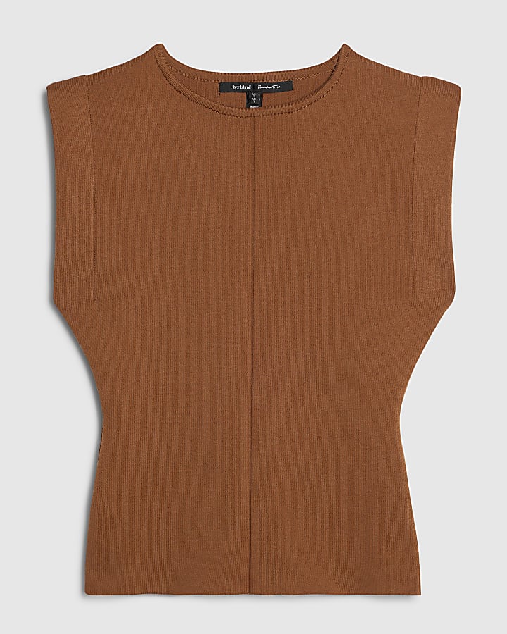 river island Brown Fitted Knit Sleeveless Top