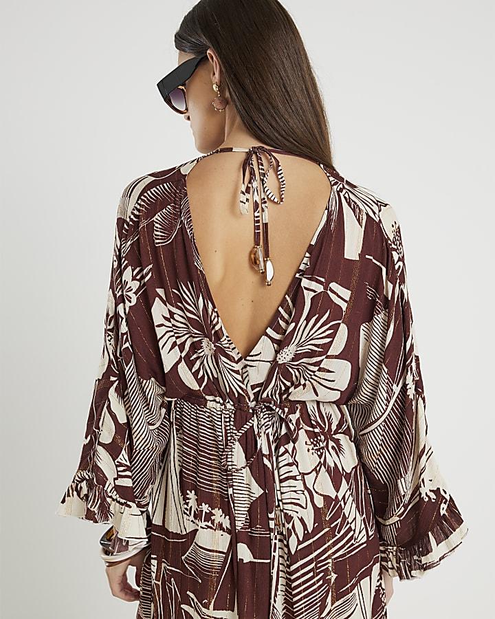 River Island Brown Floral Printed Mini Beach Dress