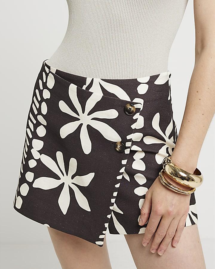 River Island Brown Floral Wrap Skort