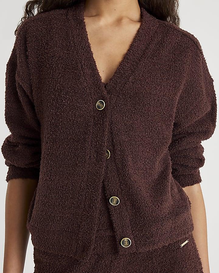 River Island Brown Fluffy Long Sleeve Cardigan