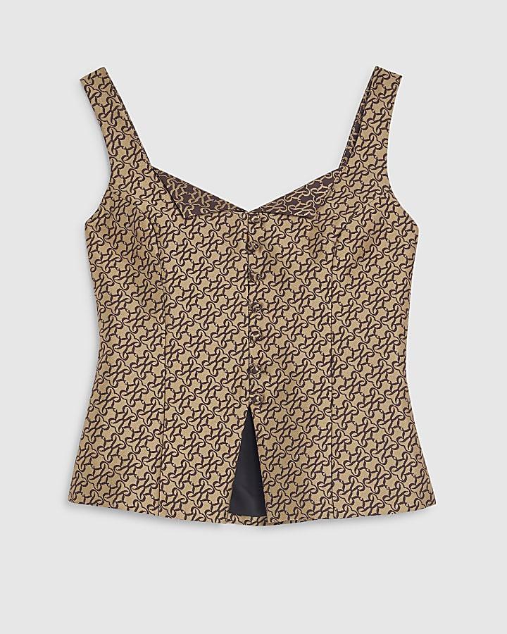 river island Brown Fold over Monogram Waistcoat