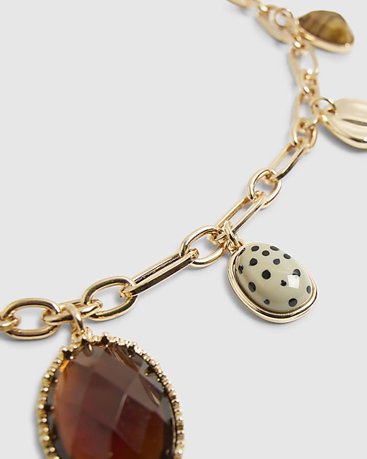 River Island Brown Gem Charm Necklace